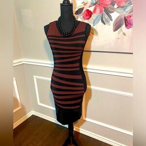 INC International Concepts Black and Brown Striped Bodycon Dress || Size M